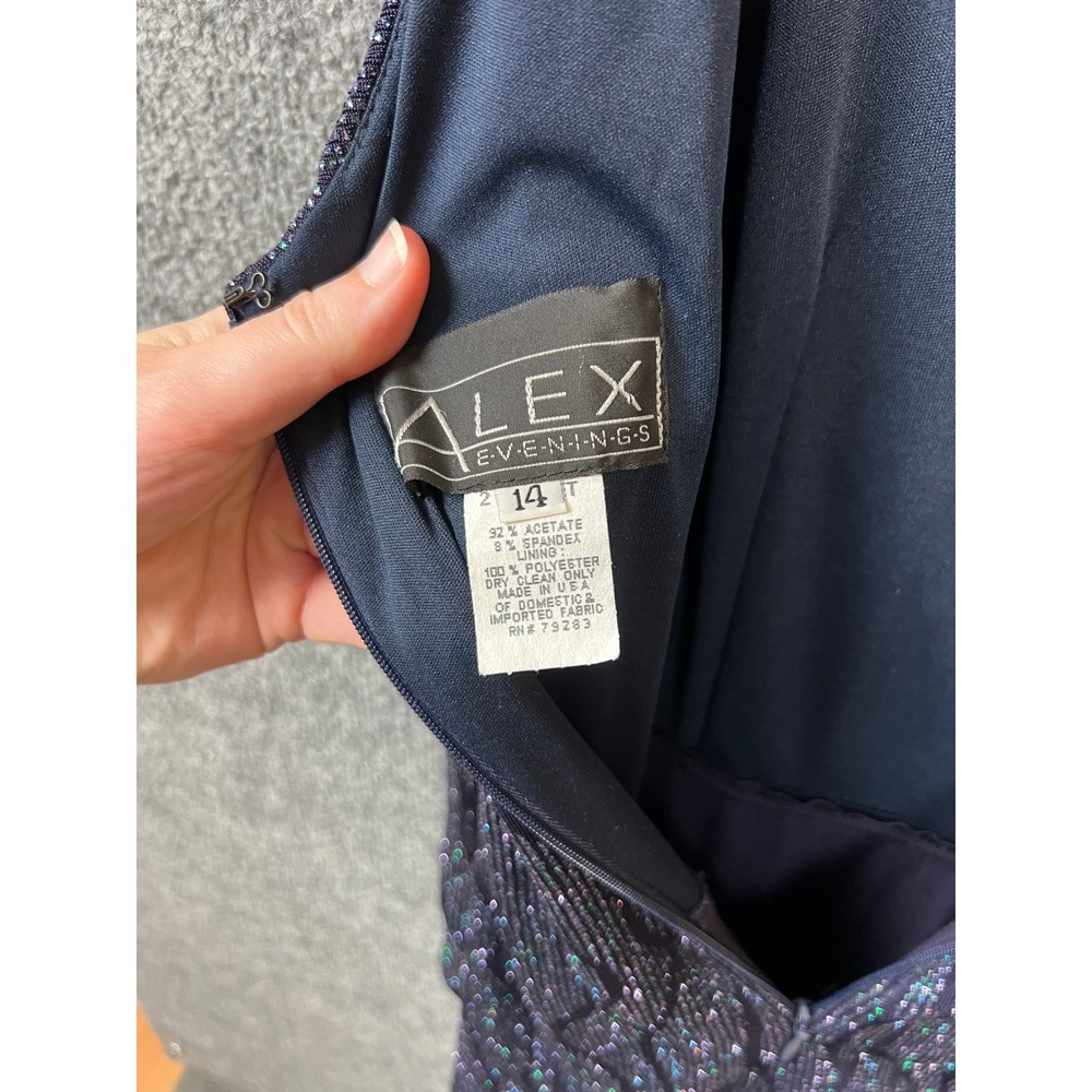Alex Evenings Womens Navy Blue Glitter Popover Maxi Dress Size 14 Formal Gown - Picture 7 of 10